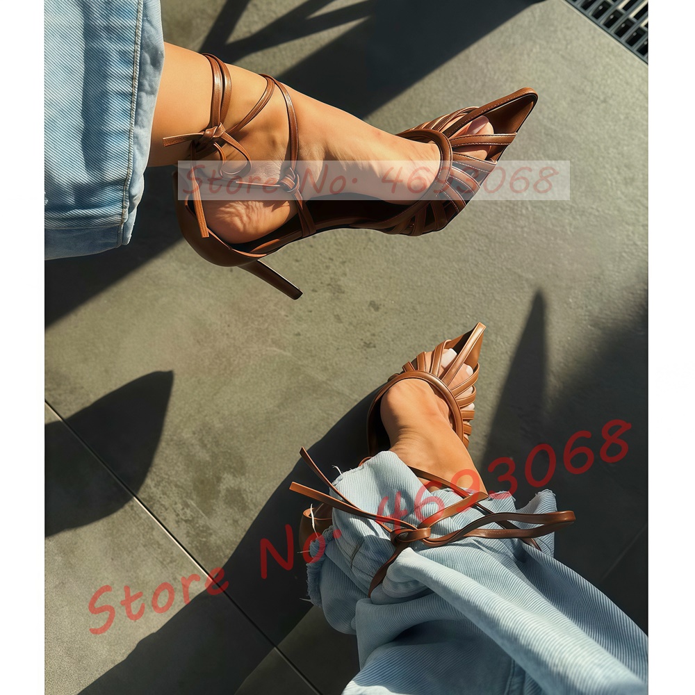 Brown Pointy Toe Caged Sandals - Crossfit Ladies 评论和价格